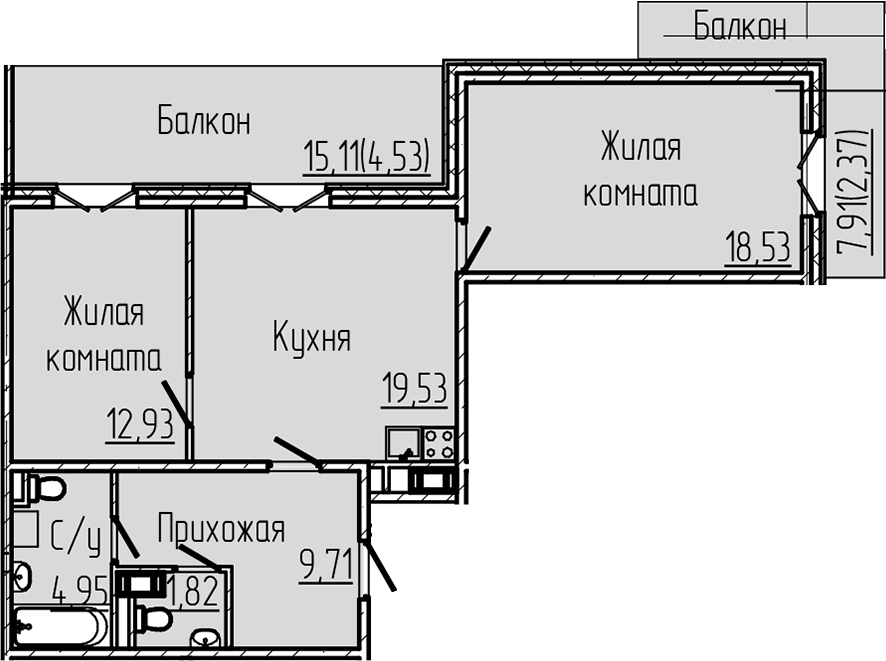 2-комнатная квартира 74.36 м², 6/8 эт., ЖК «SERTOLOVO PARK»